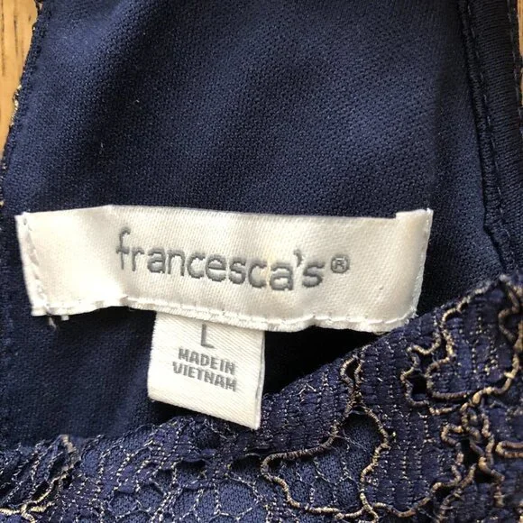 Francesca’s Navy and Gold Lace Cold Shoulder Midi Dress Large - Picture 9 of 12